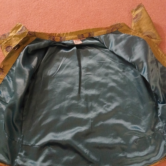 BLEU BAYOU Large Lime Green Silk Blazer Long Sleeves Circular Pattern FL - Picture 4 of 7